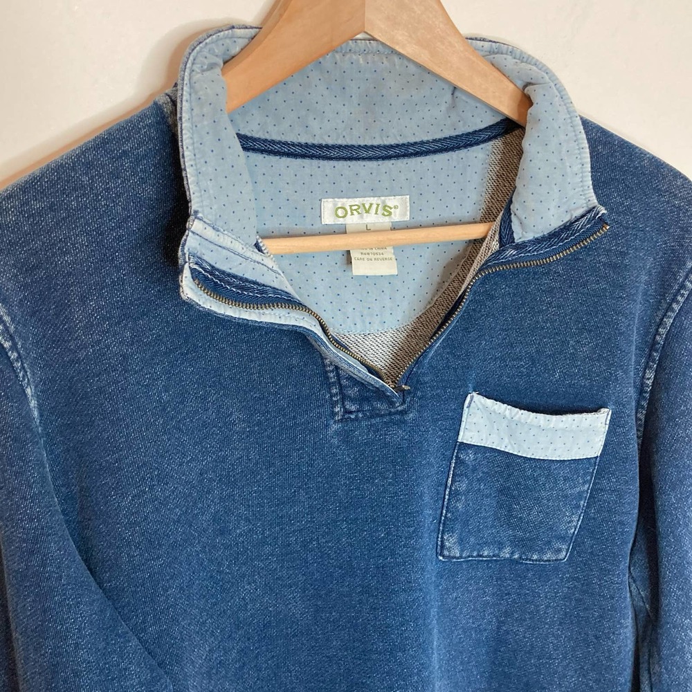 Orvis Blue Cotton Distressed Pullover Sweatshirt Size Large - Picture 3 of 7